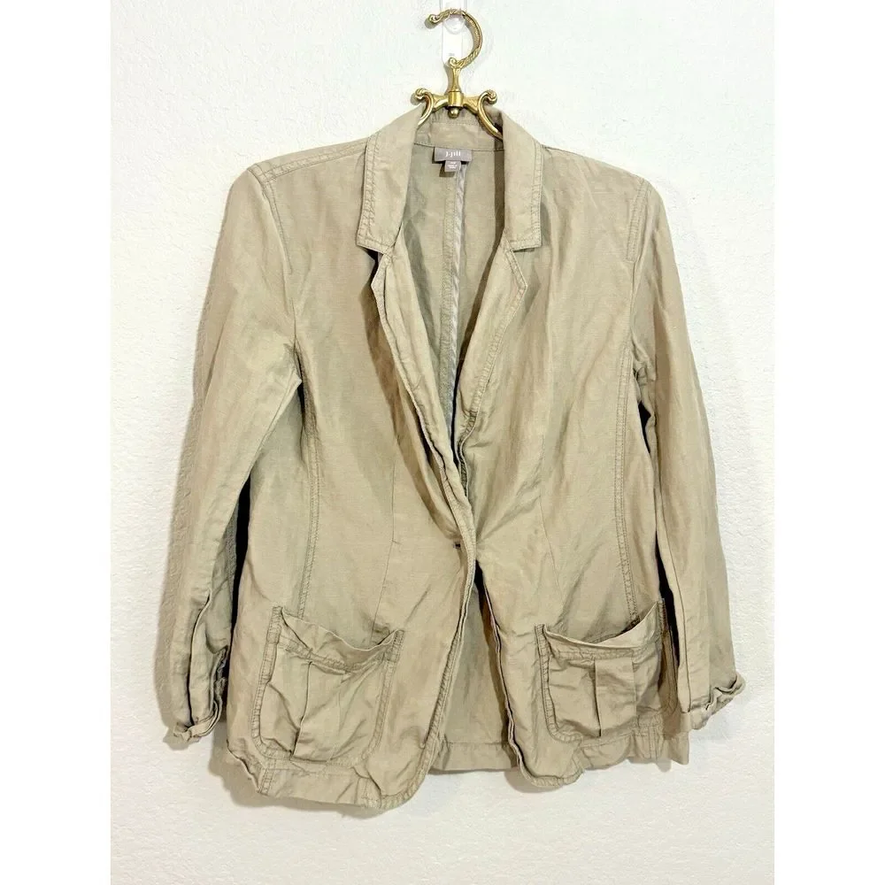 J. Jill Womens Silk Linen‎ Blazer Jacket Pockets khaki size large XS